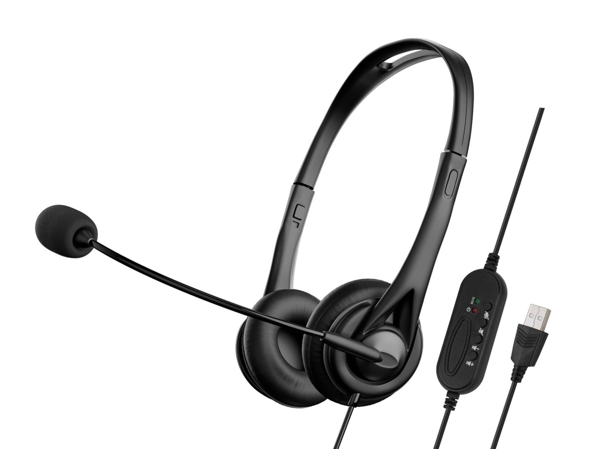 USB binaural office headset with noise-cancelling microphone