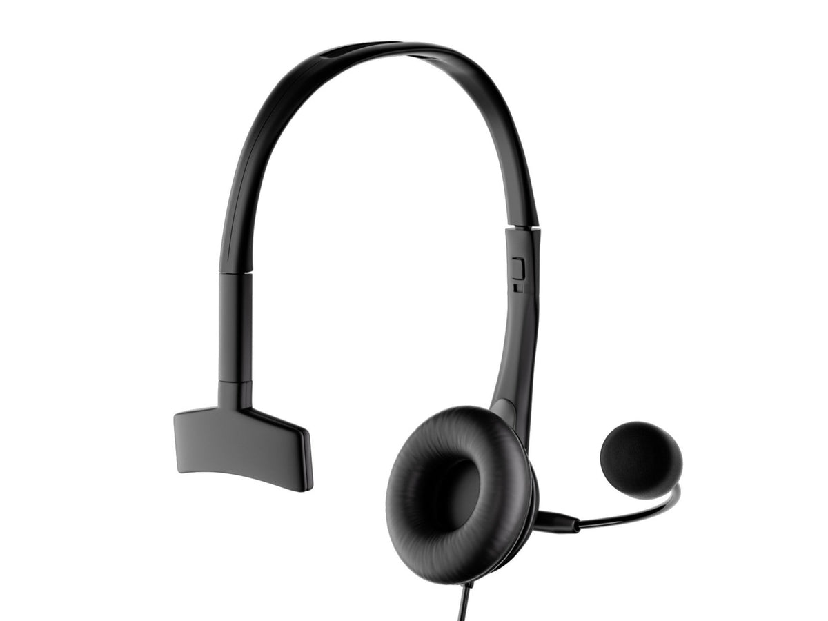 Single-ear wired office headset with boom microphone