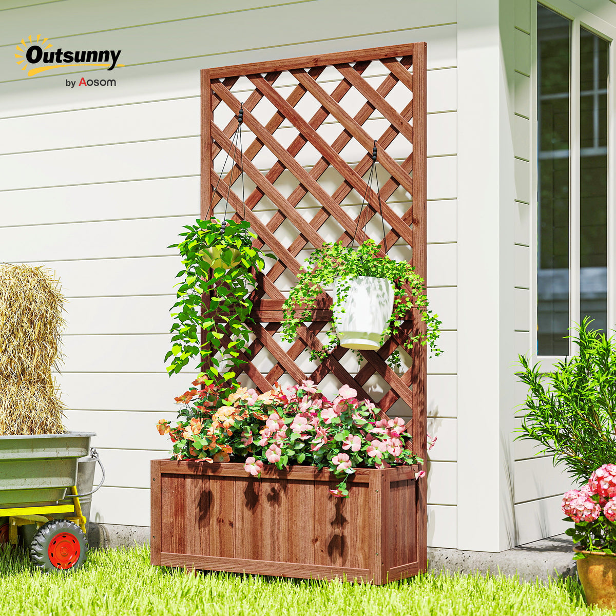 Wooden Planter Box with Trellis 150cm