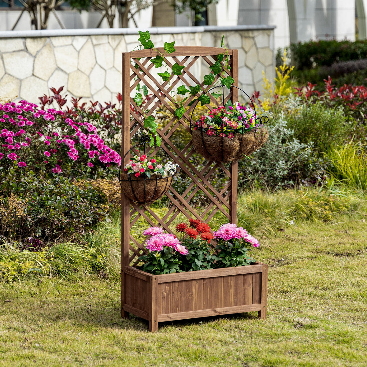 Wooden Planter with Trellis 122cm