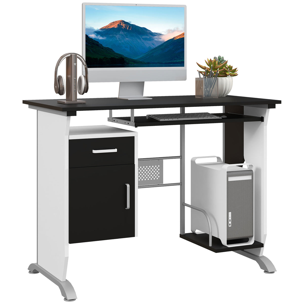 Compact black computer desk with keyboard tray, 100cm, photo 1