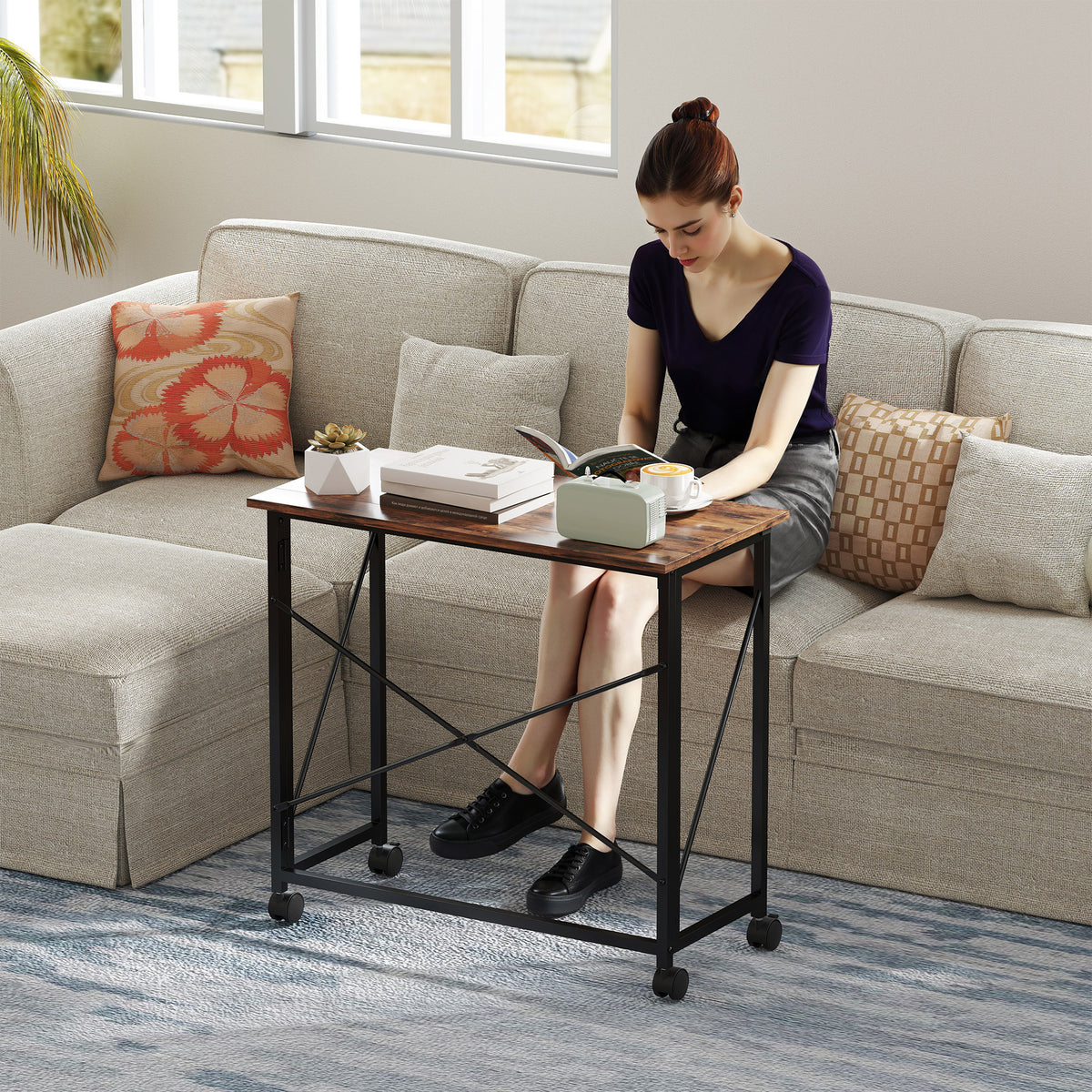 Folding desk on wheels, 80cm