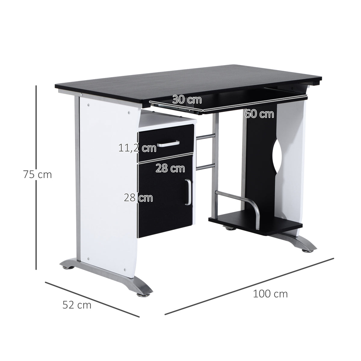 Compact black computer desk with keyboard tray, 100cm, photo 3