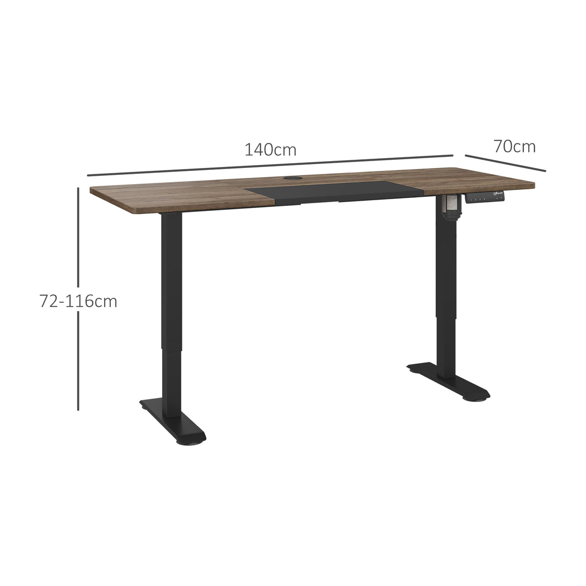 Electric standing desk, 140 x 70cm, teak and black