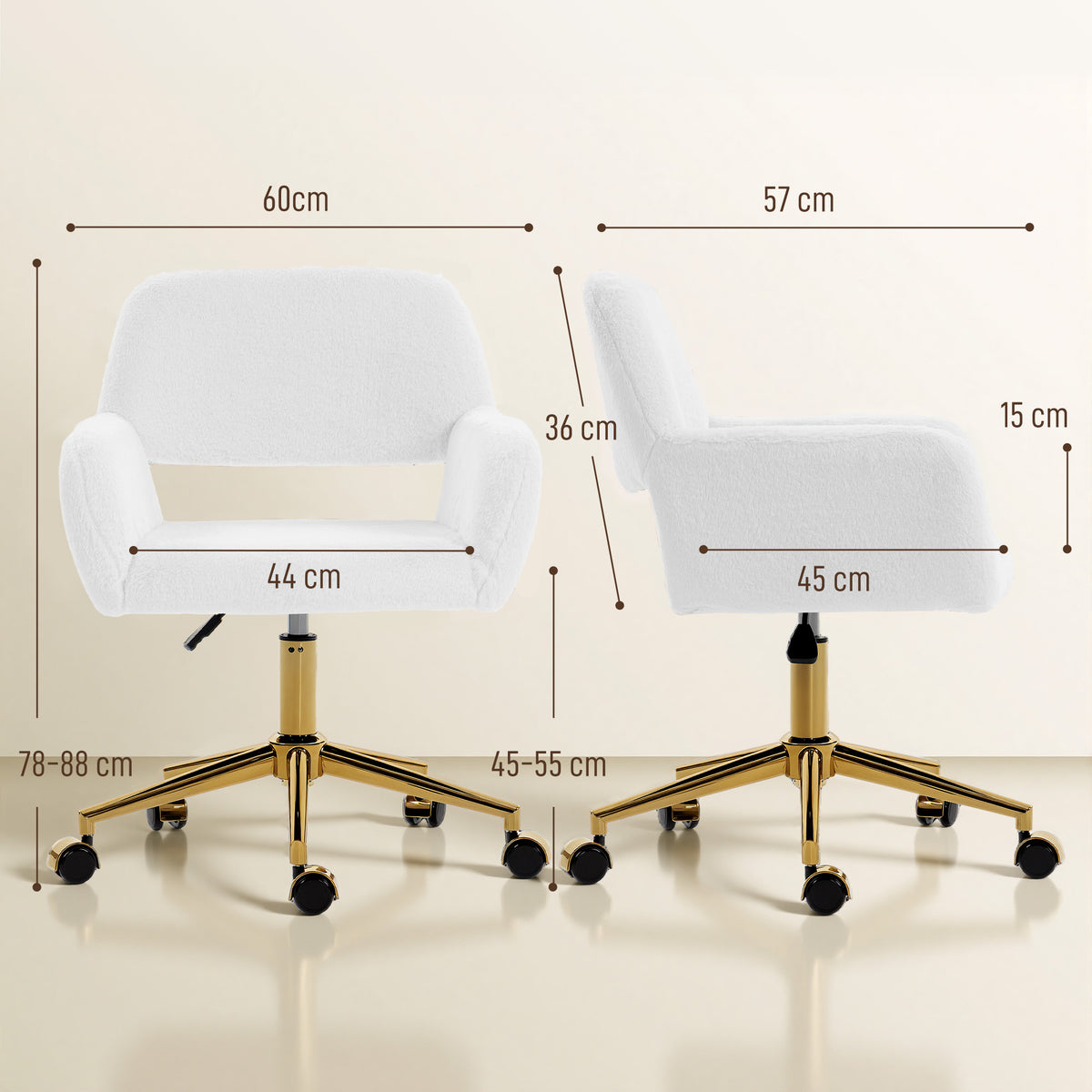 Faux Fur Swivel Desk Chair, Cream White