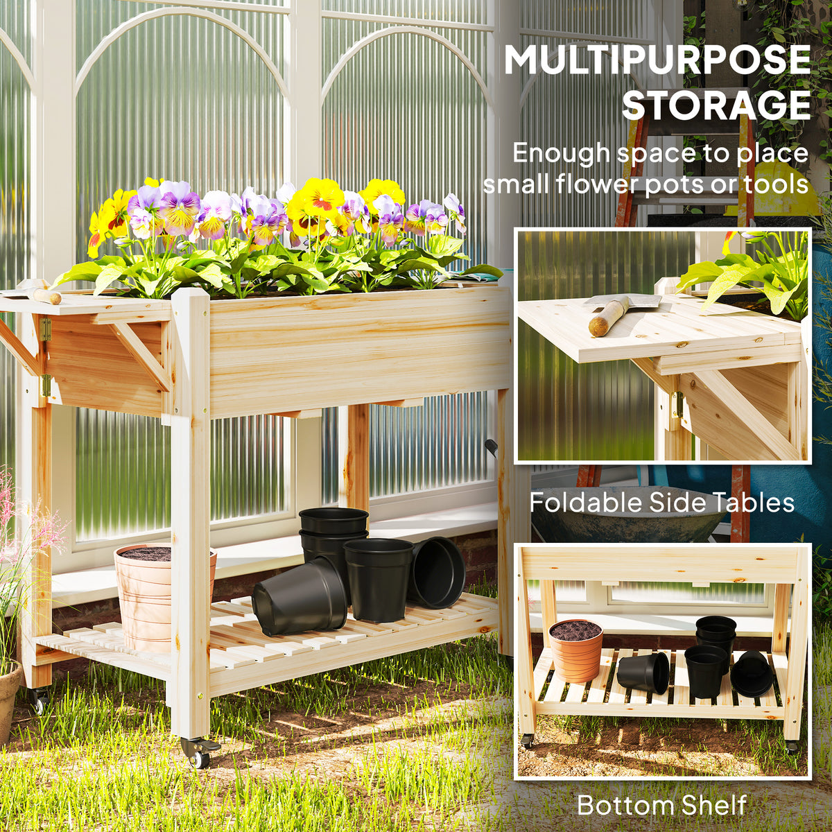 Raised Wooden Planter with Shelves
