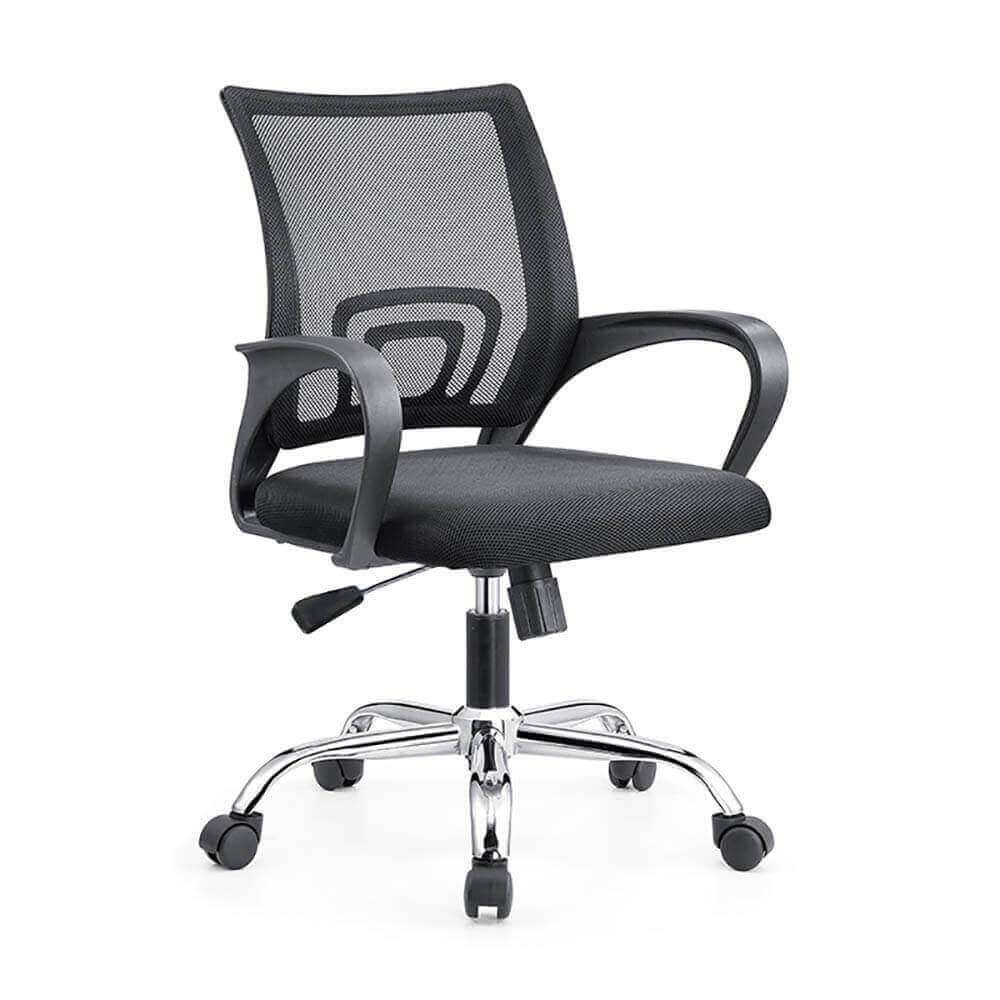 Black swivel mesh office chair with armrests