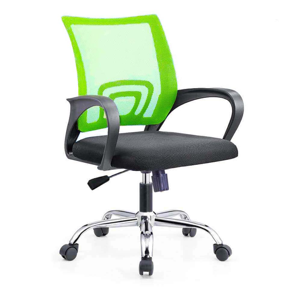 Green swivel mesh office chair with armrests