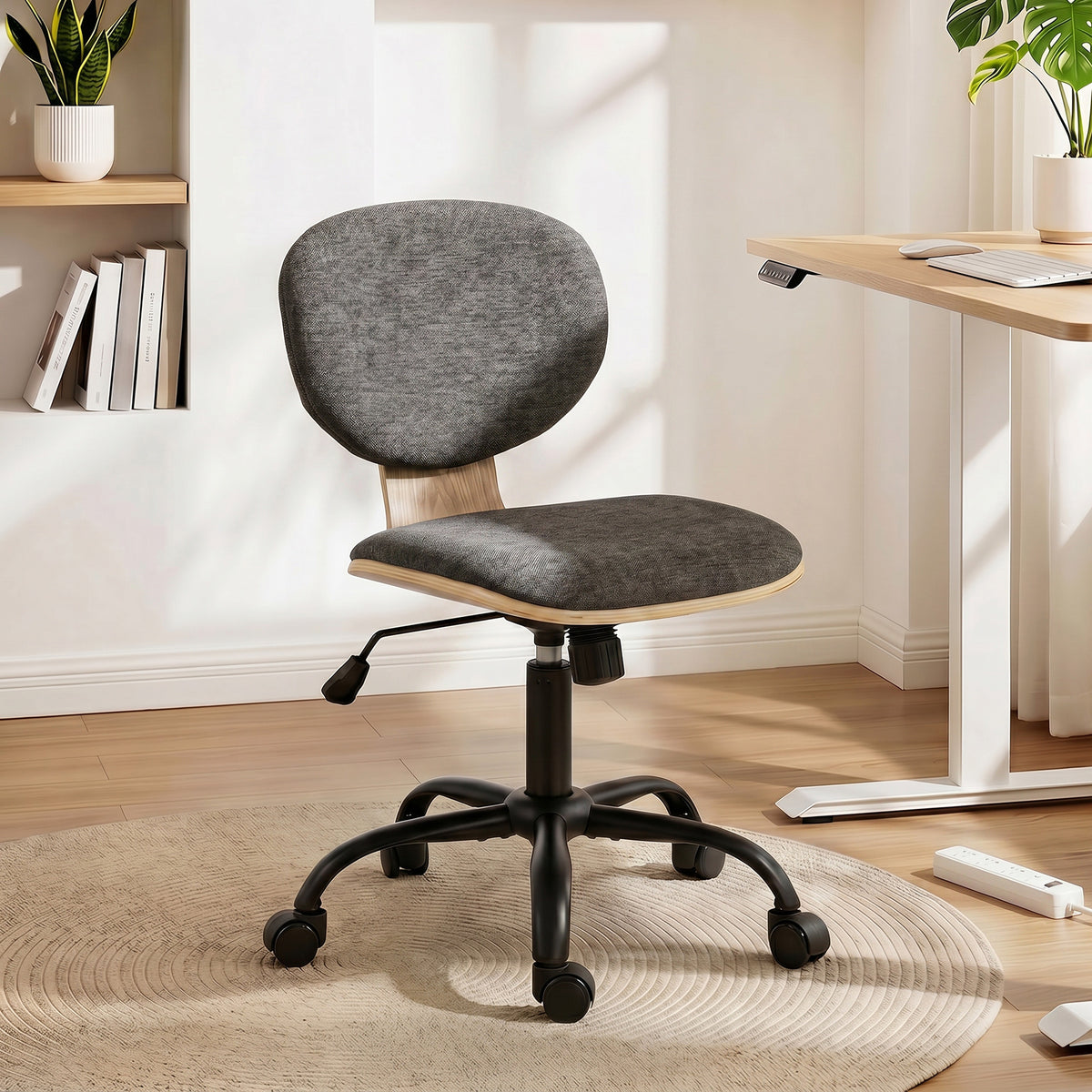Armless Linen Desk Chair, Grey