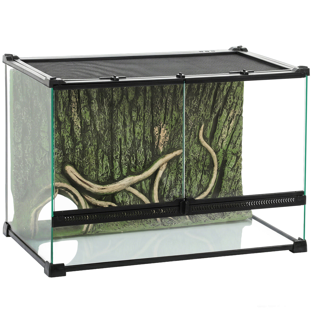 Glass vivarium with bark background, 48 litres