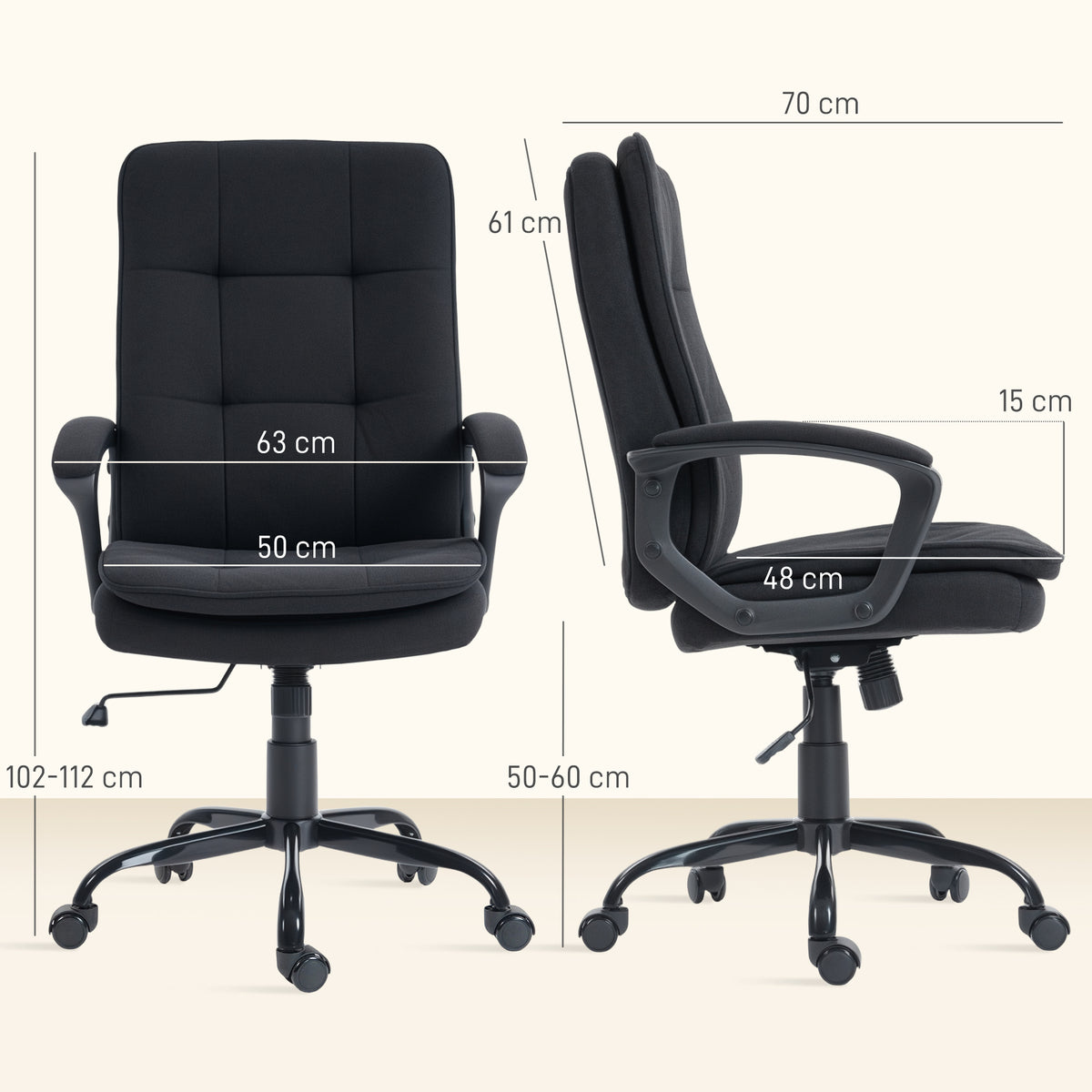 Double-Padded Linen-Look Office Chair, Black