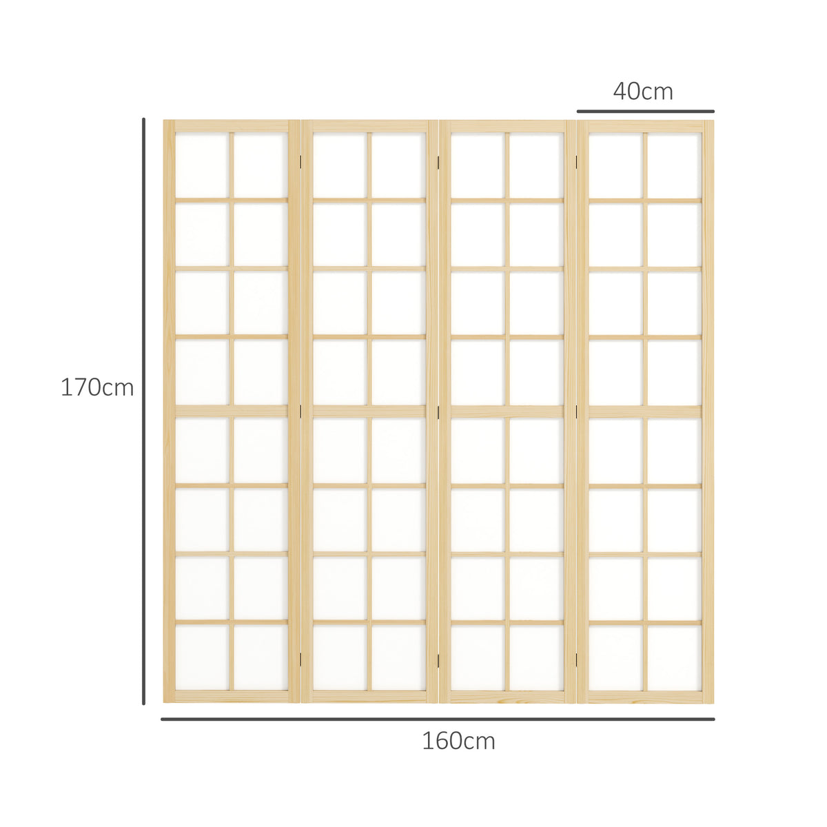 Natural wood and white fabric 4-panel room divider