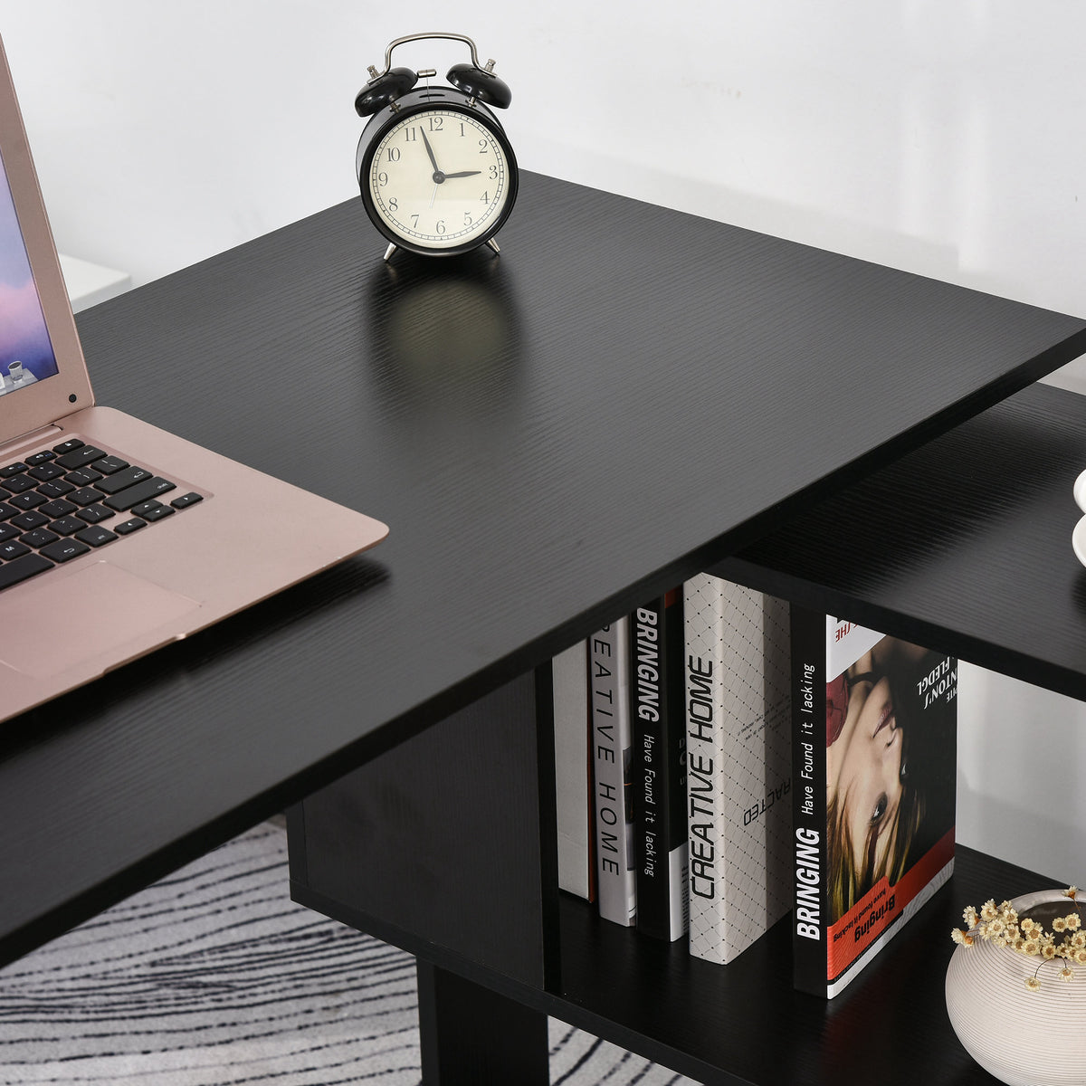 Small corner desk with bookcase and shelves, black, photo 5