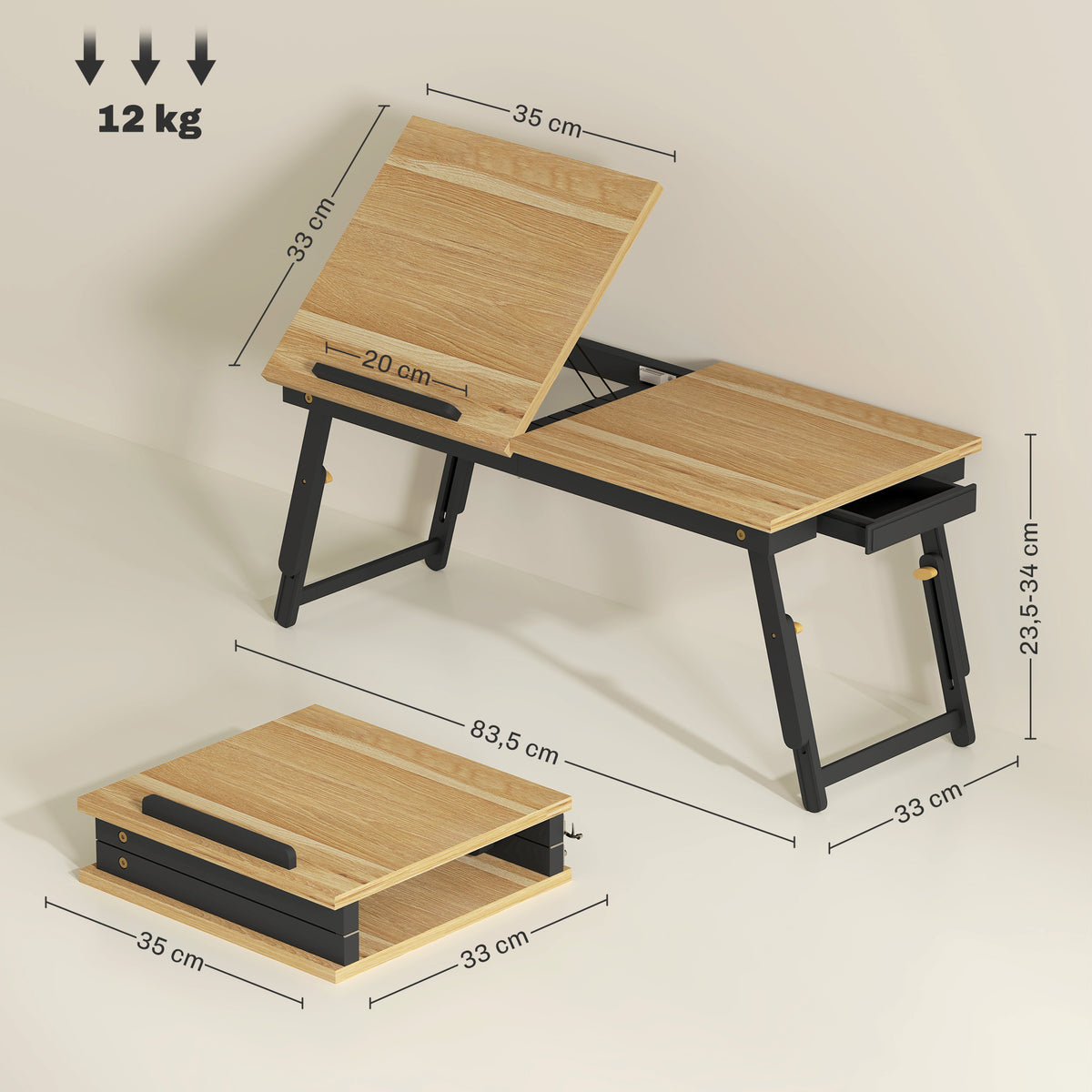 Premium Adjustable Bamboo Laptop Bed Tray Table | Oak-2