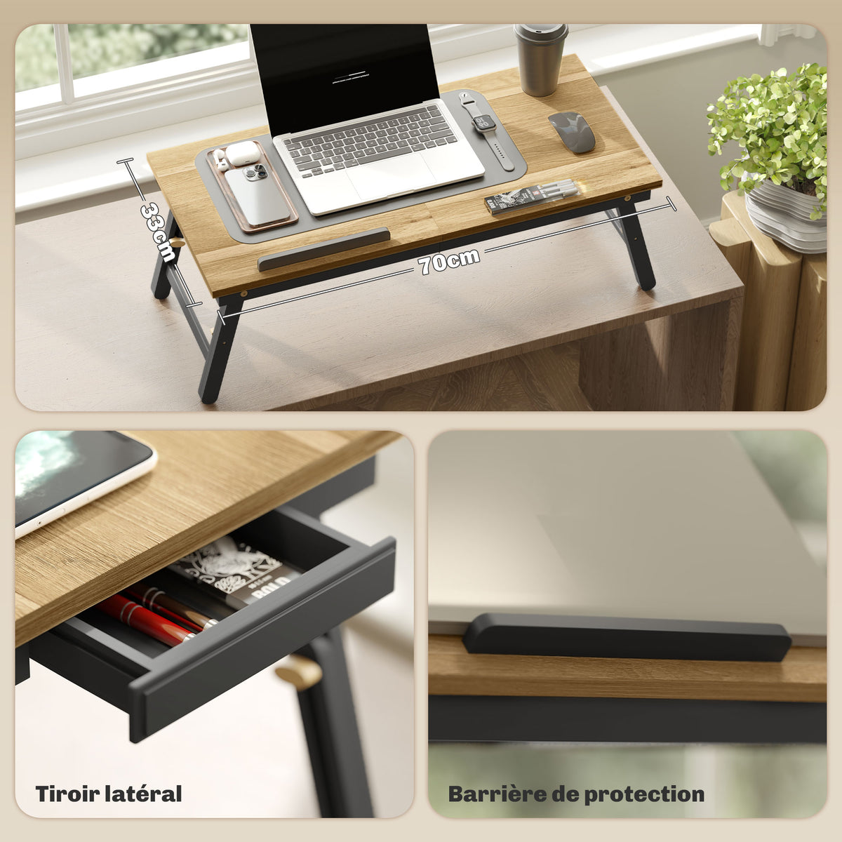 Premium Adjustable Bamboo Laptop Bed Tray Table | Oak-4