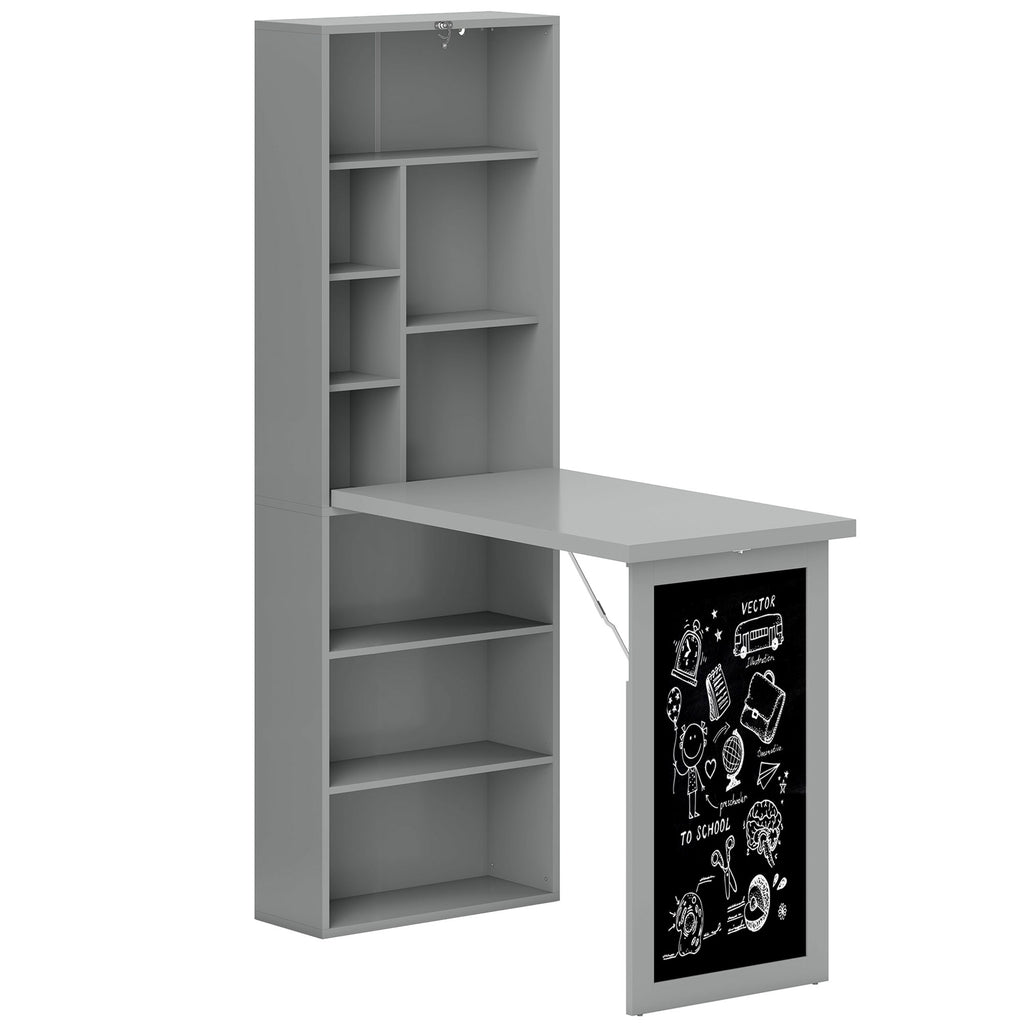 Fold-away desk with bookcase and chalkboard, 98cm, dark grey