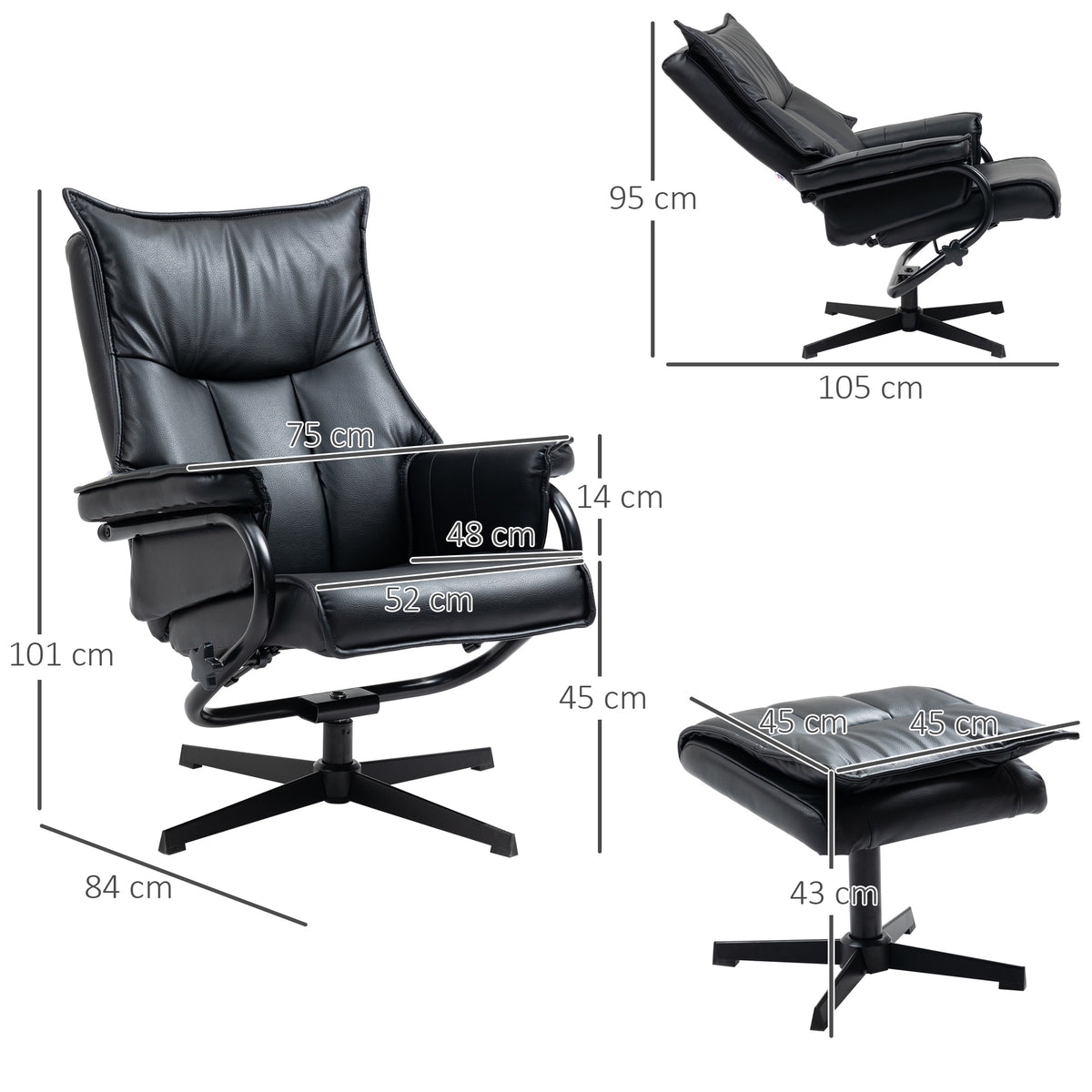 Swivel Recliner Chair with Footstool