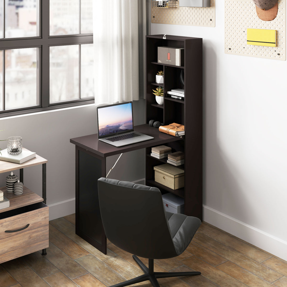 Fold-away bookcase desk, brown - view 4