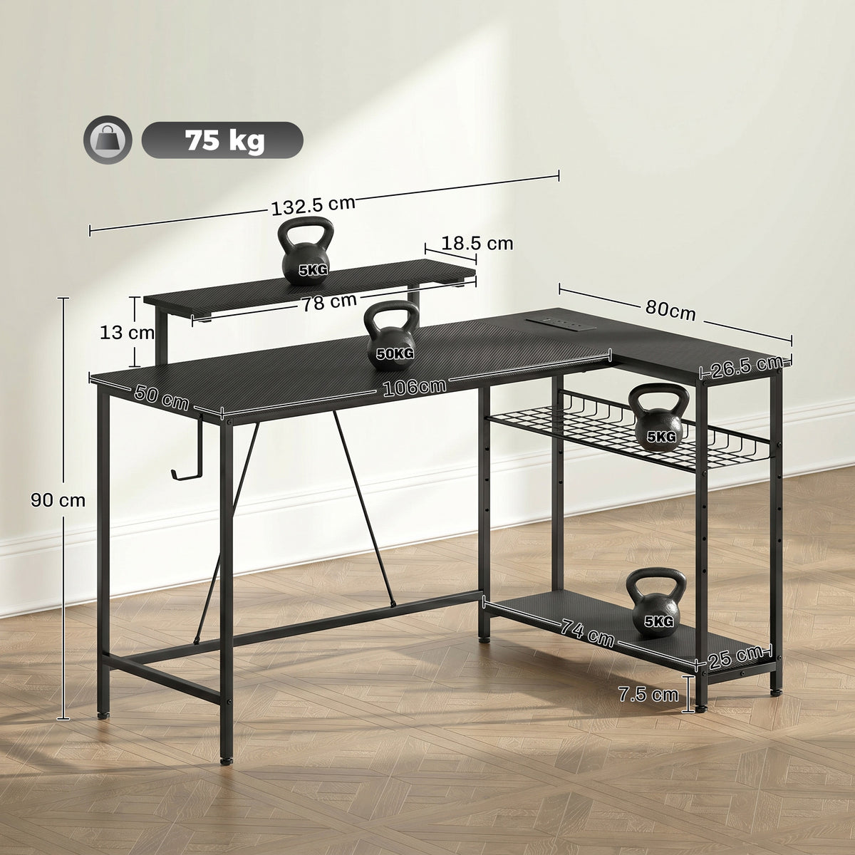 Reversible L-Shaped LED Gaming Desk