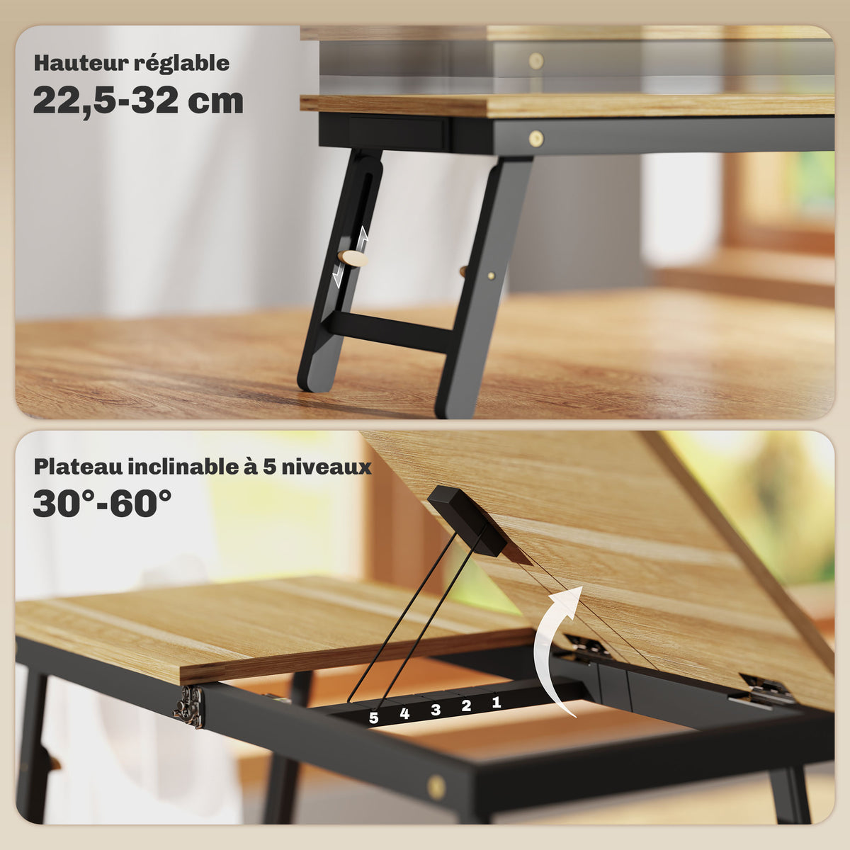 Premium Adjustable Bamboo Laptop Bed Tray Table | Oak-3
