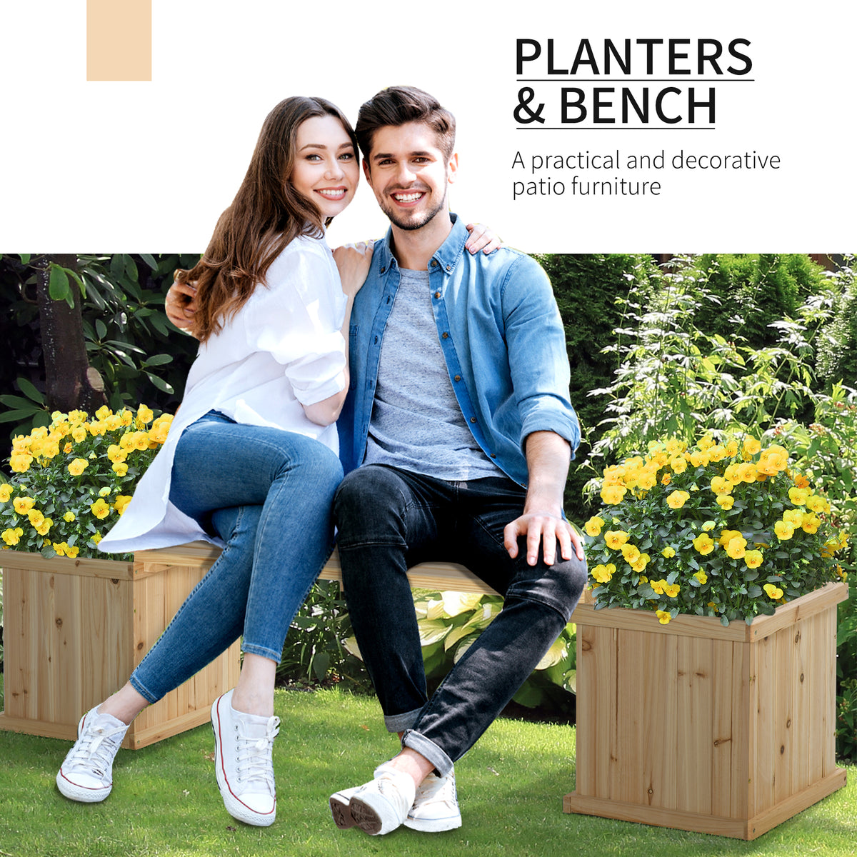 Garden Bench with 2 Planters