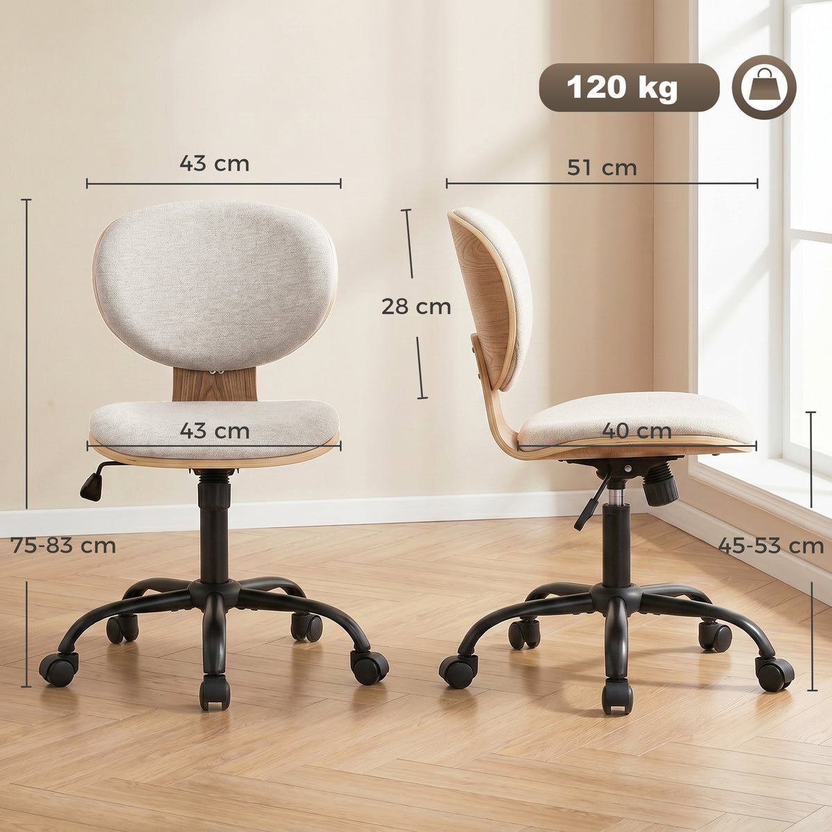 Armless Linen Desk Chair, Light Grey