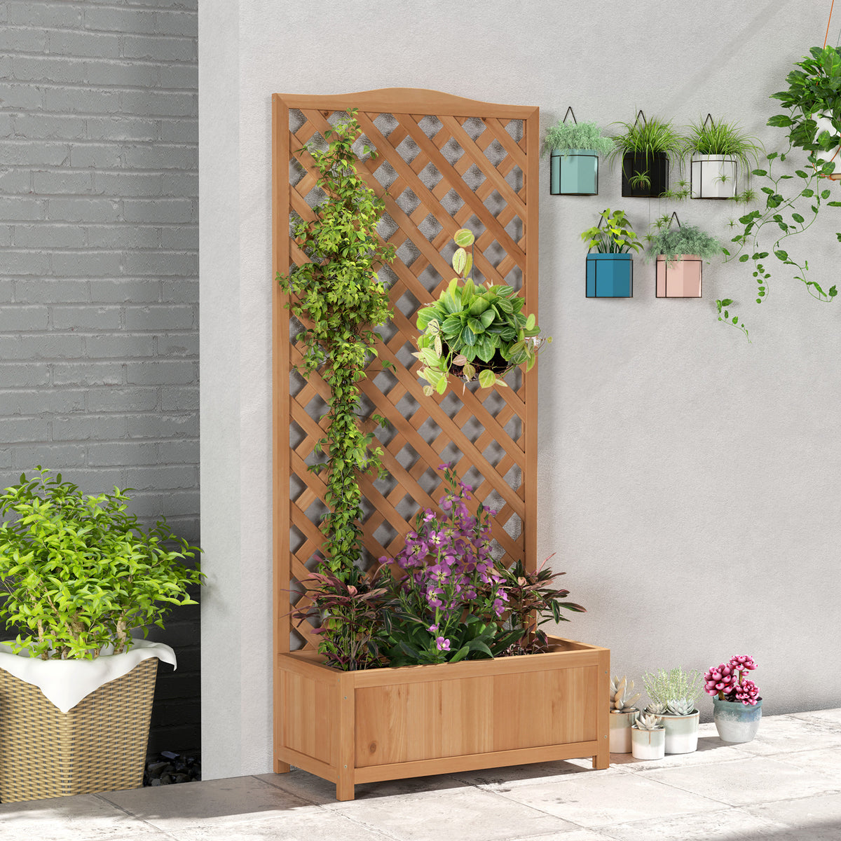 Wooden Planter with Lattice Trellis 170cm