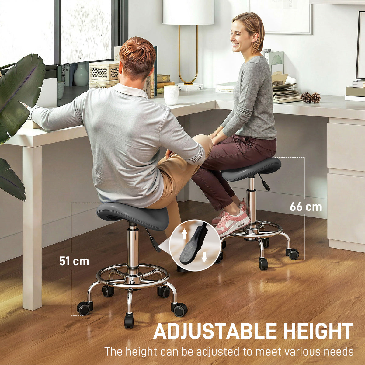 Ergonomic saddle stool for a home office desk