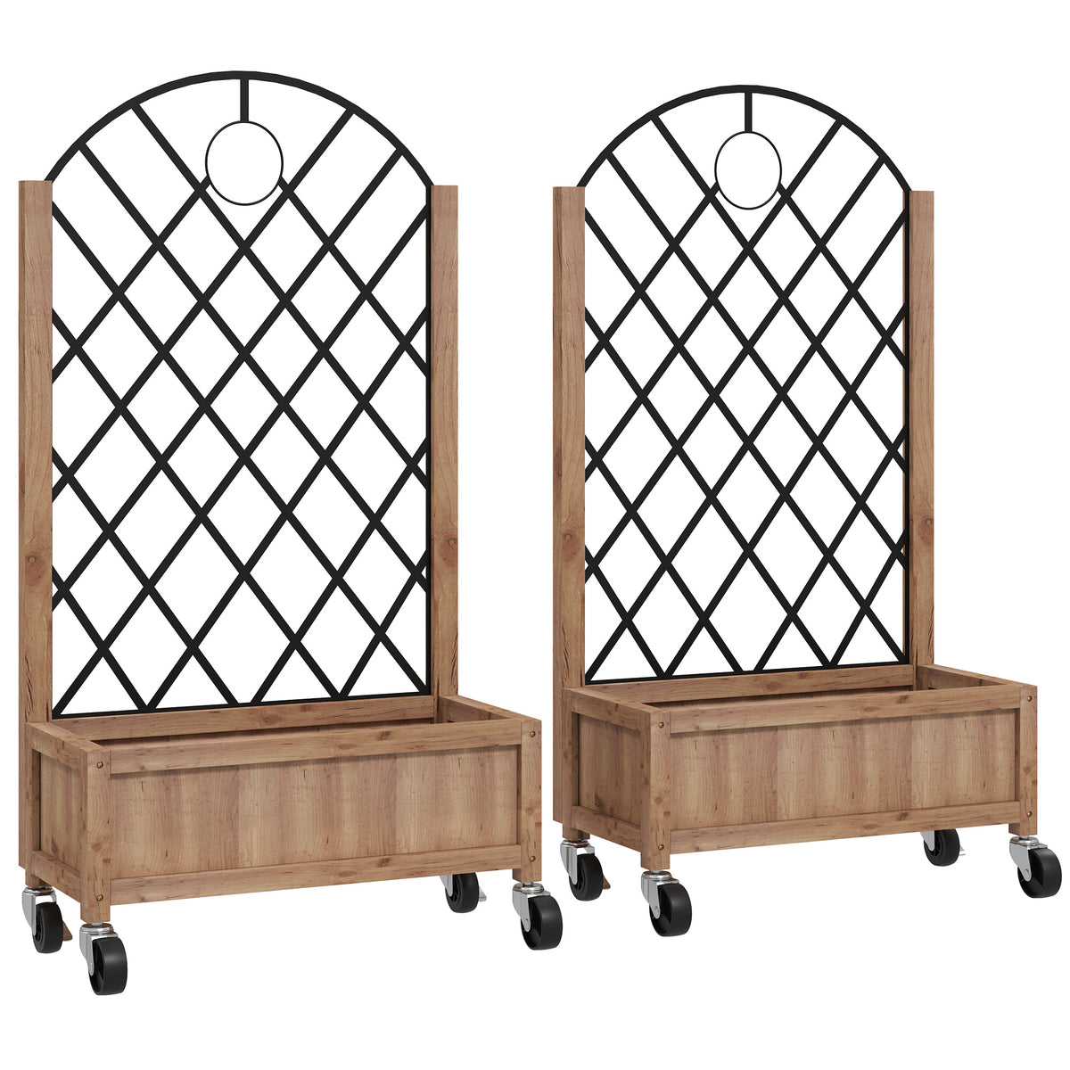 Wooden Planters with Metal Trellis, Set of 2