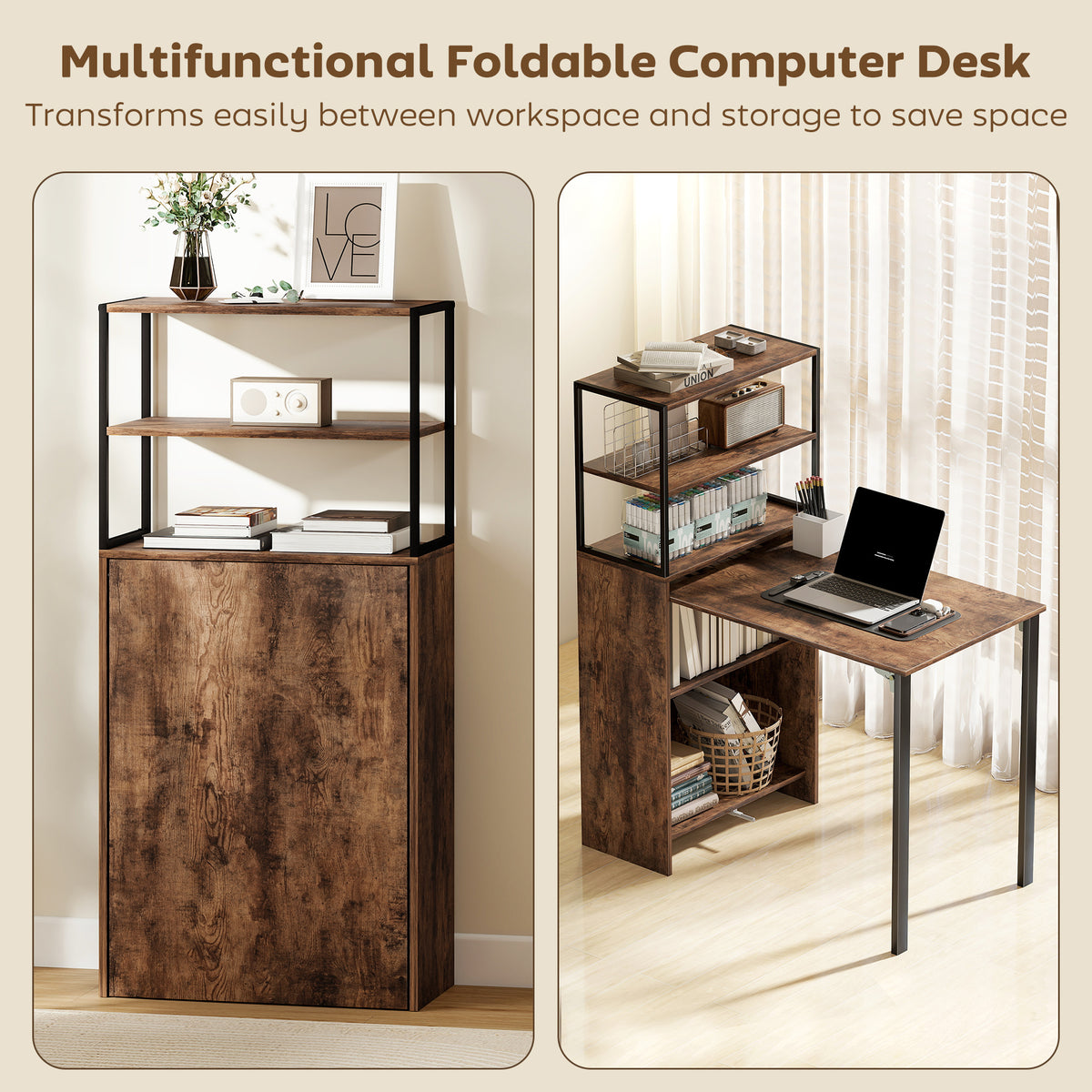 Folding Desk with Shelves