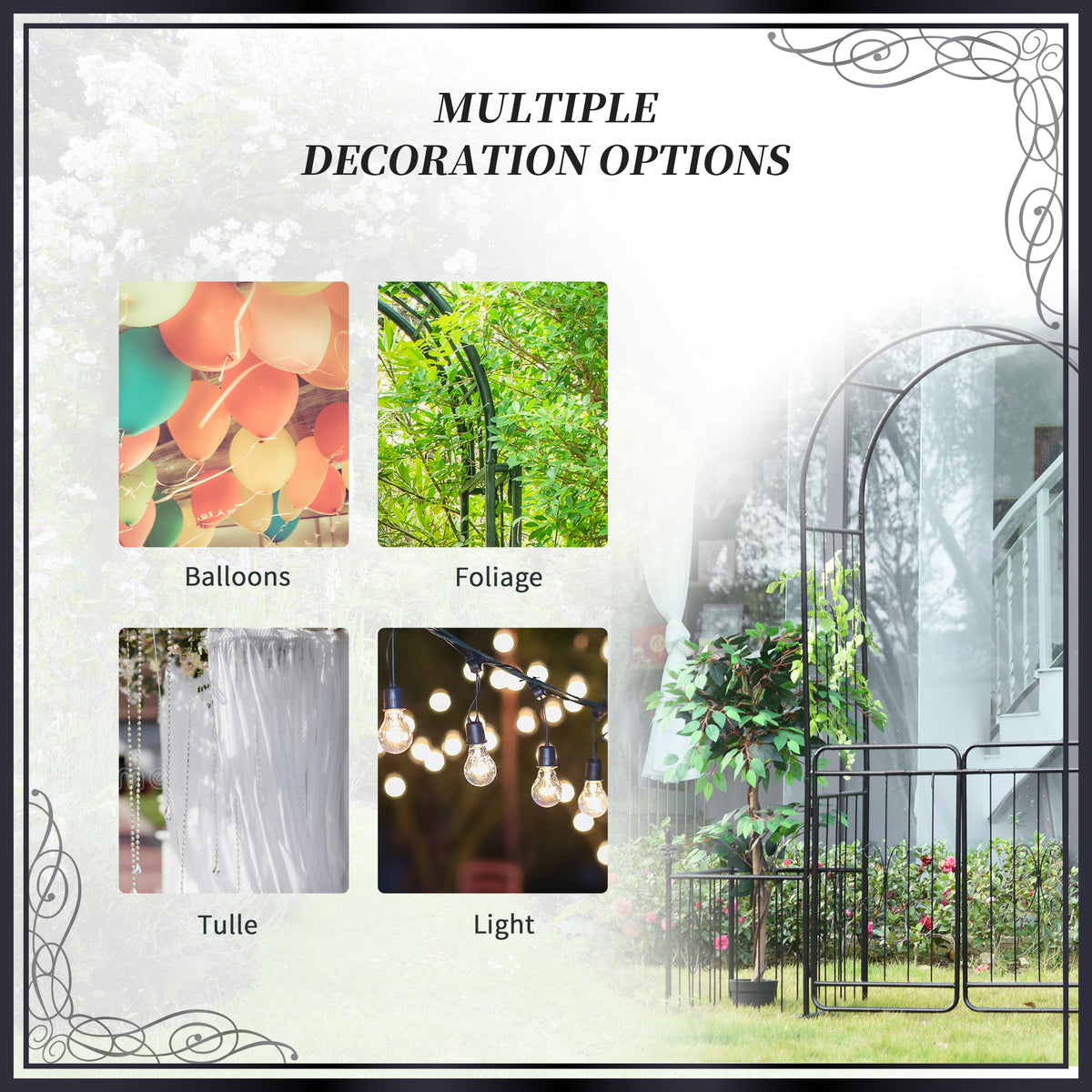 Metal Garden Arch with Gate & 2 Planters