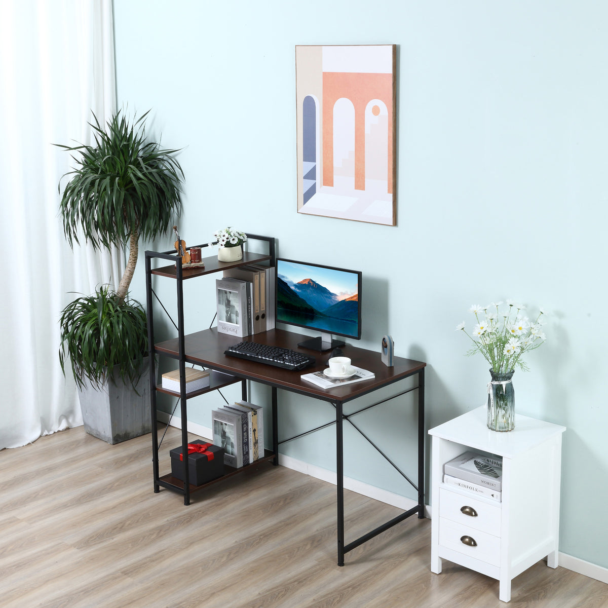 Industrial desk with 3-shelf bookcase, 120cm, walnut effect, photo 7