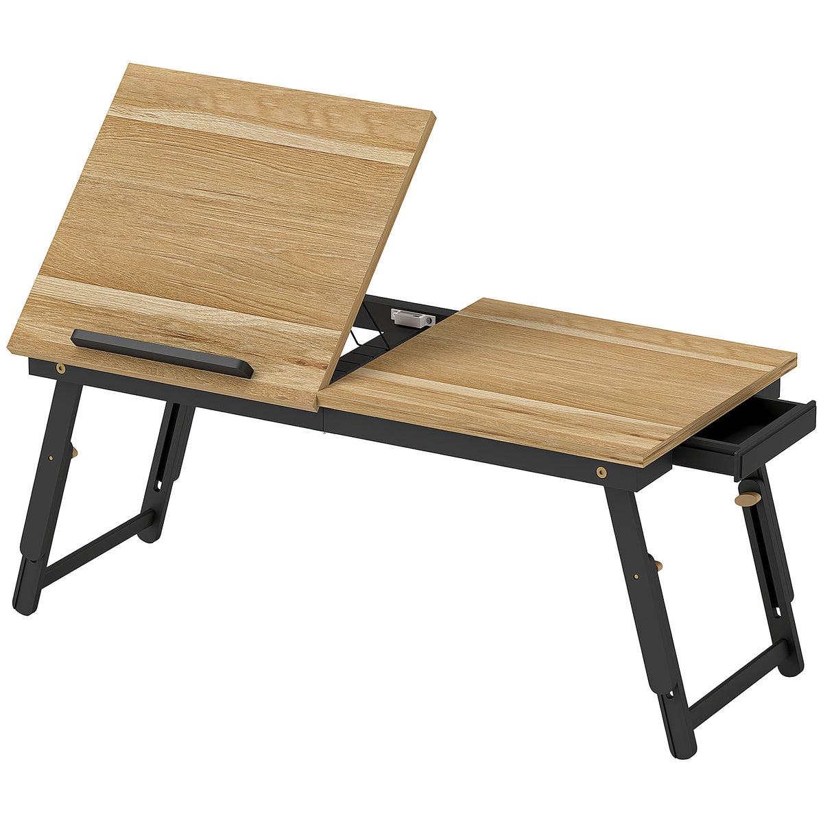 Adjustable bamboo laptop tray for bed with folding legs