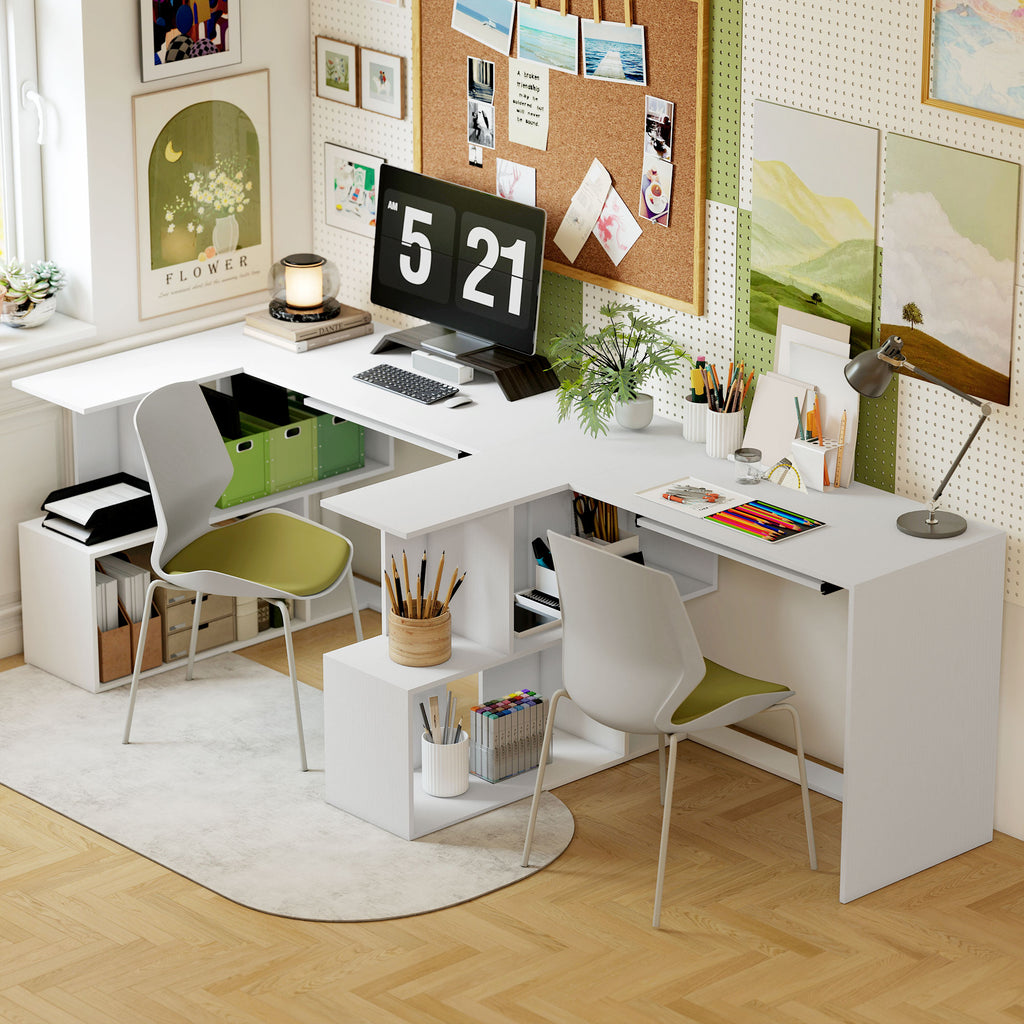 White L-shaped corner desk with shelves and keyboard tray, photo 4