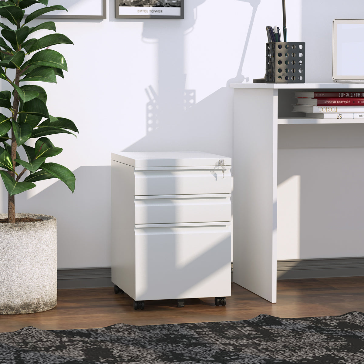Mobile Steel Filing Cabinet, White