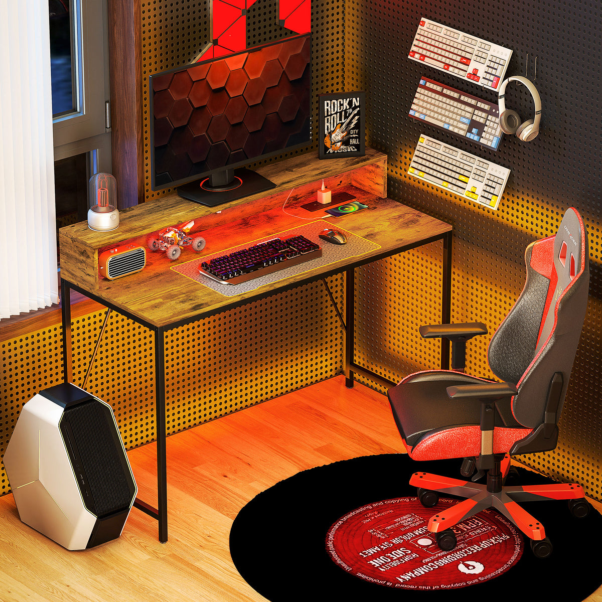 LED Computer Desk with Power Outlets
