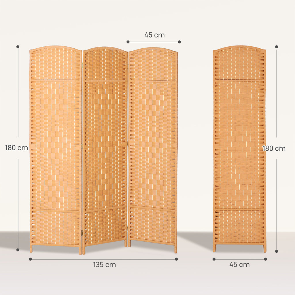 3-panel woven room divider, light brown - view 2