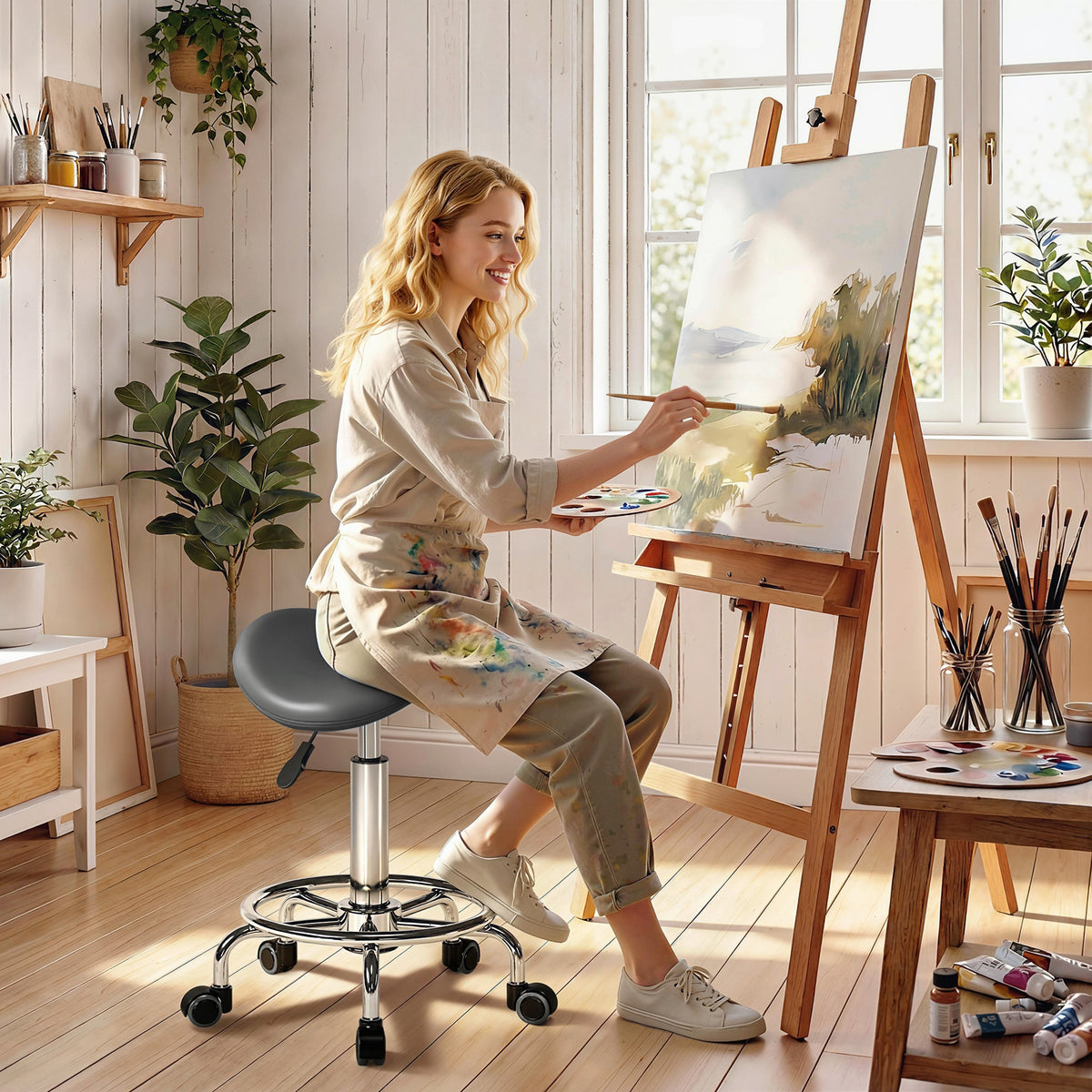 Ergonomic saddle stool for a home office desk