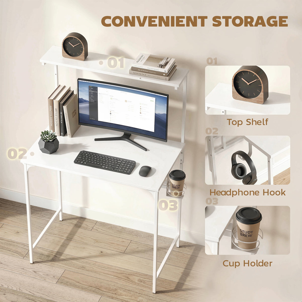 Compact Computer Desk with Shelf