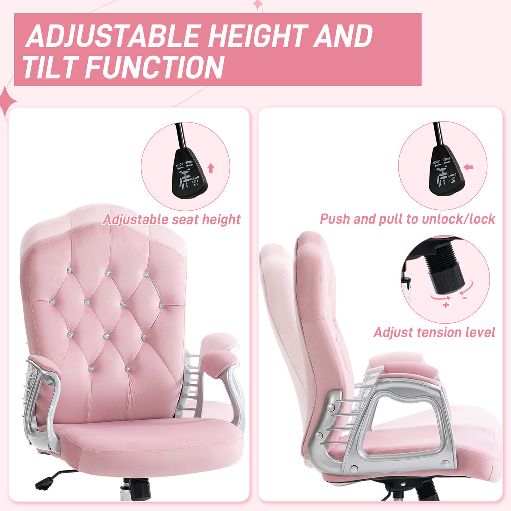 Velvet Desk Chair with Diamante Back