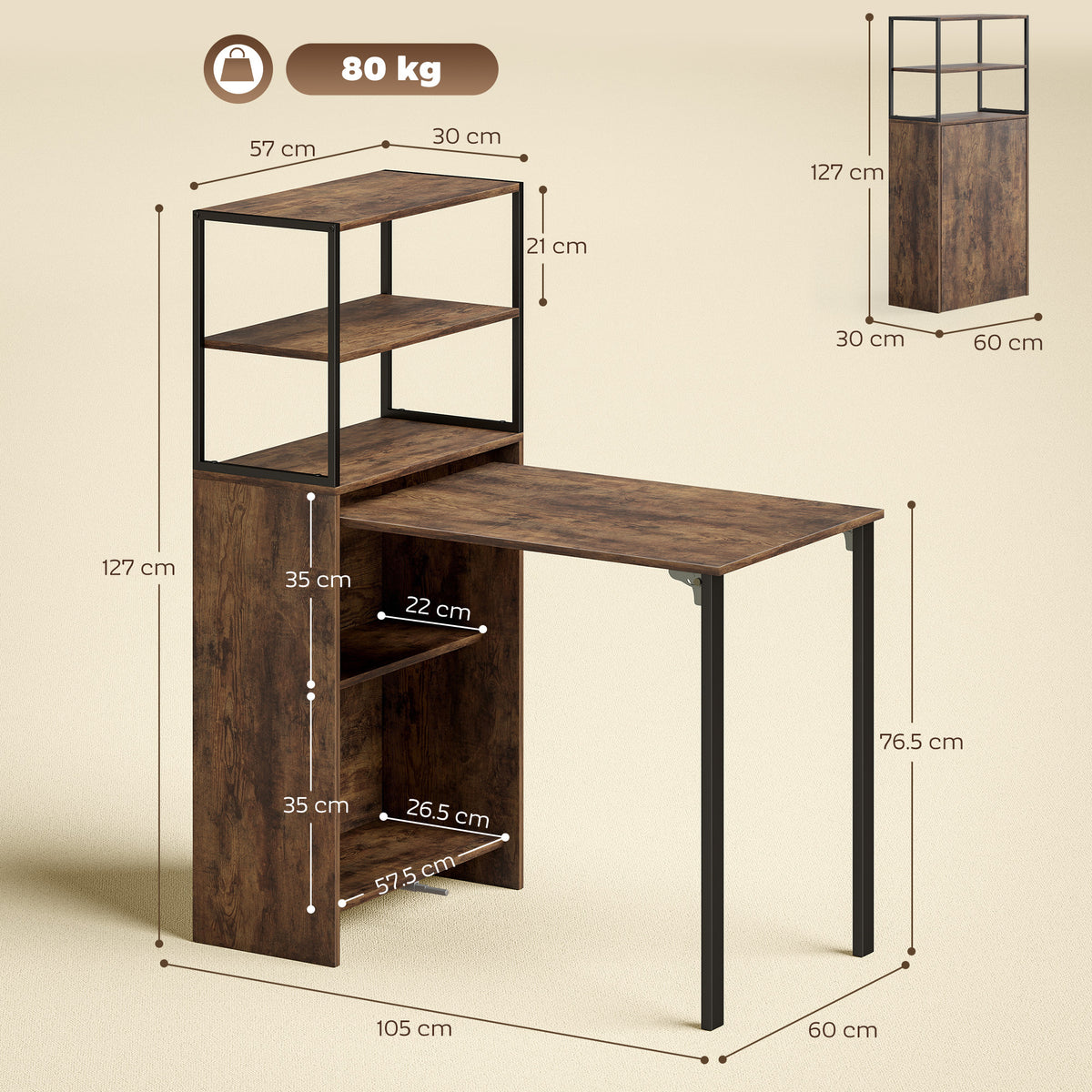 Folding Desk with Shelves