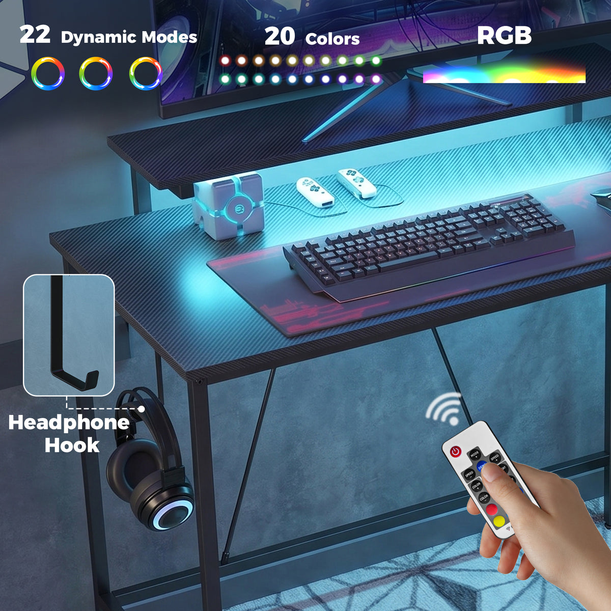 Reversible L-Shaped LED Gaming Desk