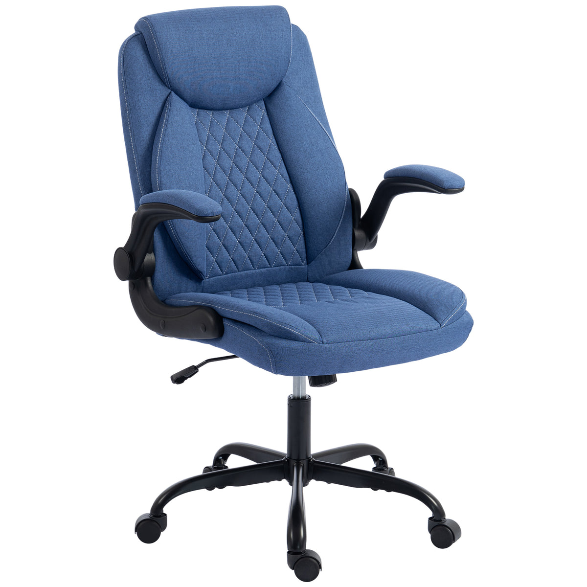 Linen-Look Office Chair with Flip-Up Arms, Blue