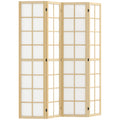 Natural wood and white fabric 4-panel room divider