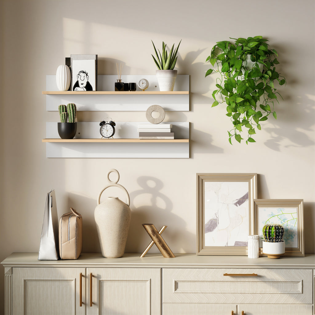 Floating wall shelves, white and wood - view 3