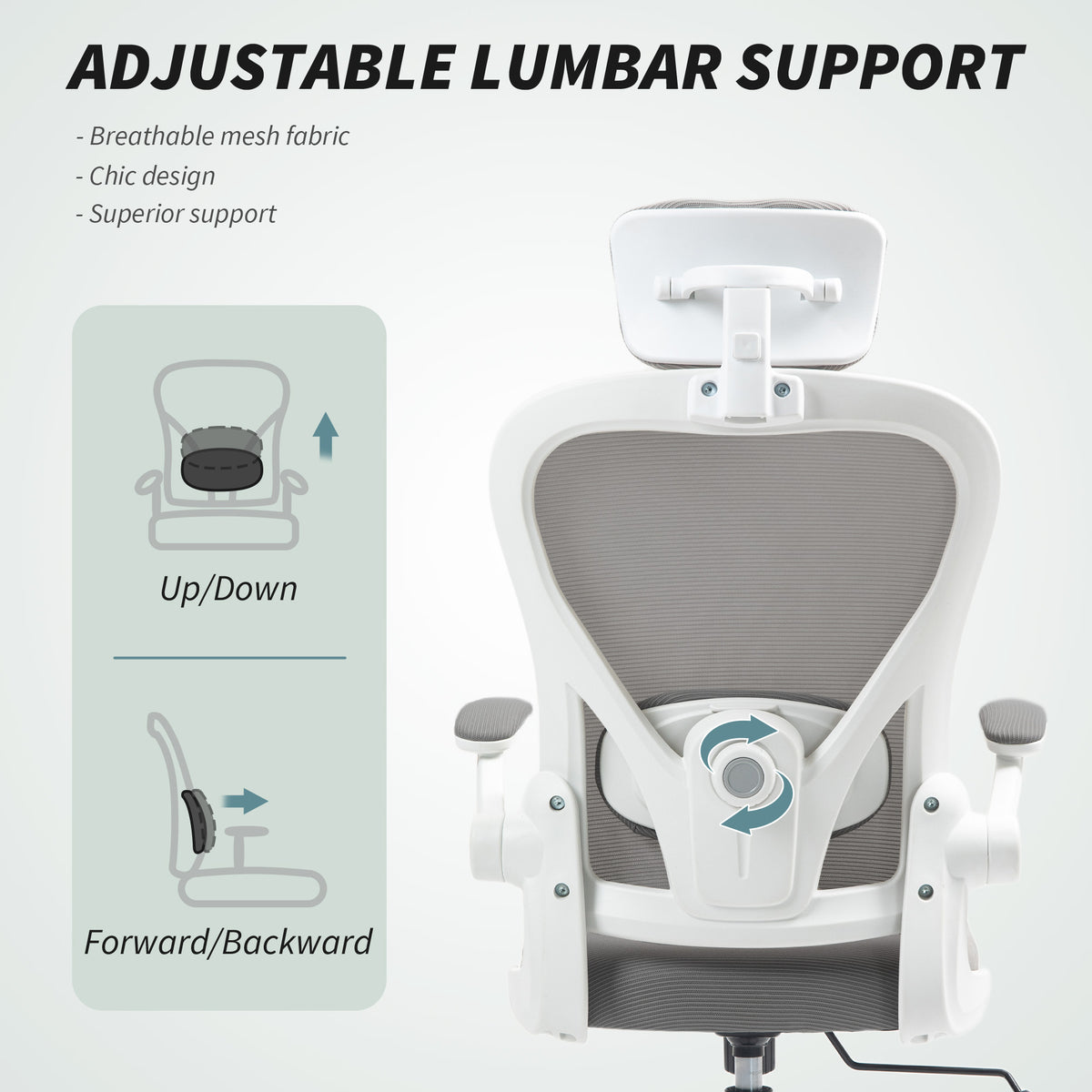 Grey executive mesh office chair with headrest