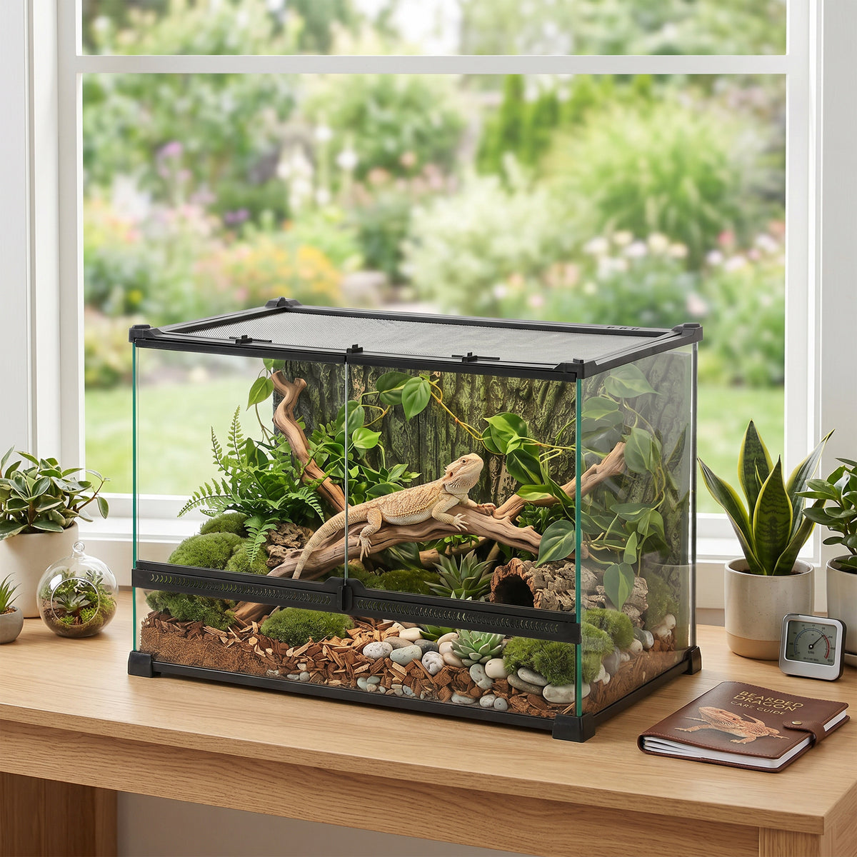 Glass vivarium with bark background, 48 litres