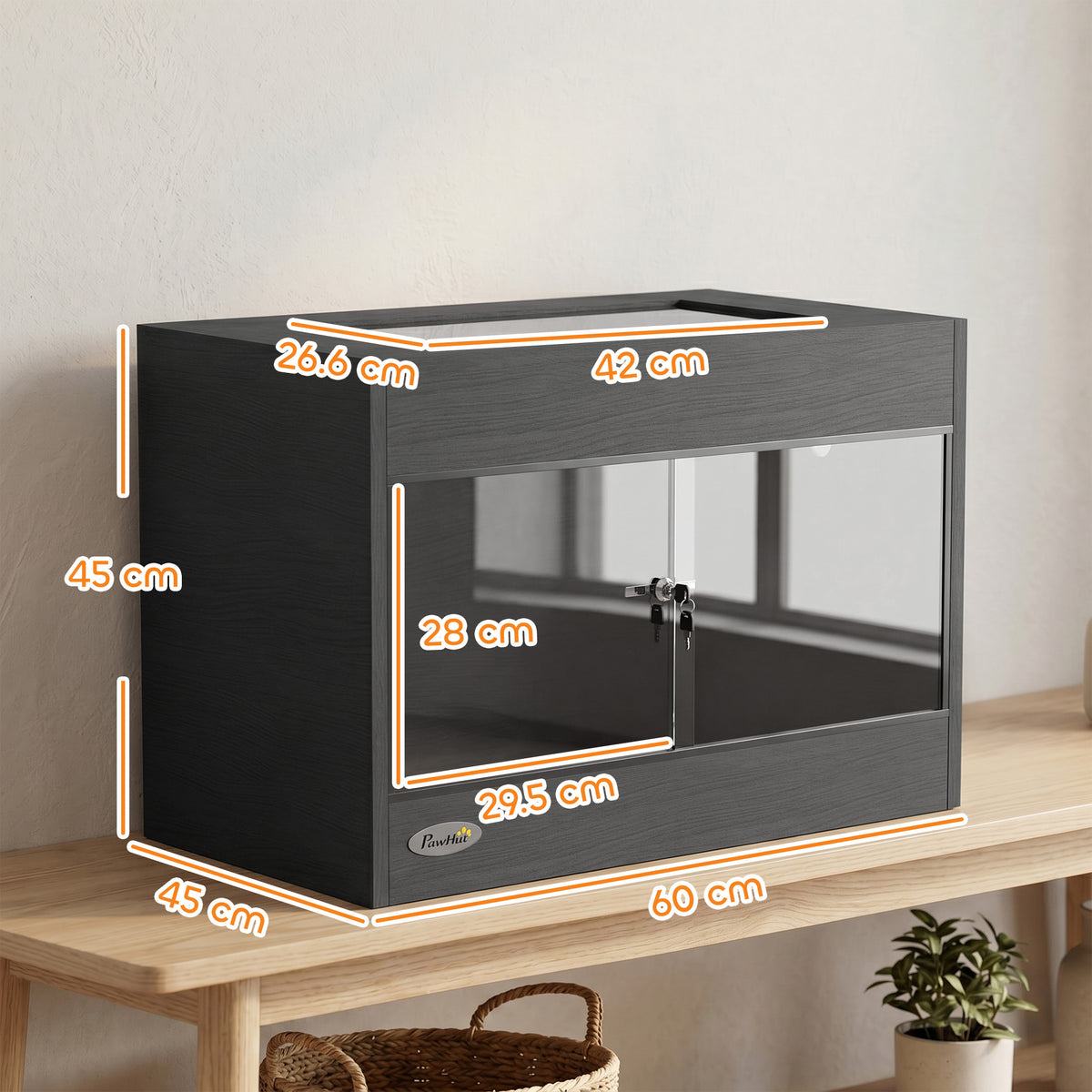 Black wooden vivarium with glass doors