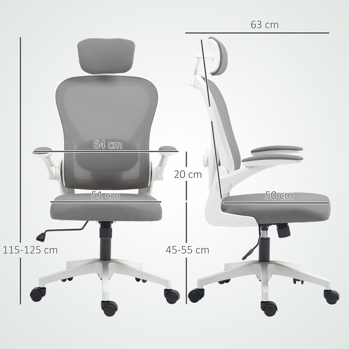 Grey executive mesh office chair with headrest