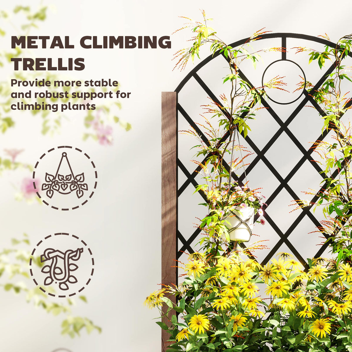 Wooden Planters with Metal Trellis, Set of 2